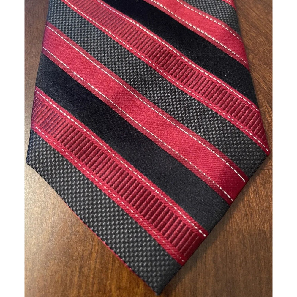Mazzoni Repp,Red, Black, Hand Made, Silk, Men’s Neck Tie